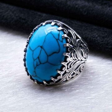 925 Ayar gümüş Firuze Taşlı Erkek Yüzük