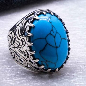 925 Ayar gümüş Firuze Taşlı Erkek Yüzük