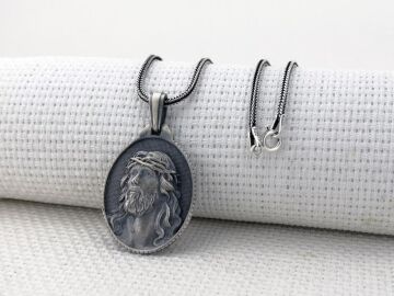 Hz İsa Dikenli Taçlı Üç Boyutlu 925 Ayar Gümüş Kolye