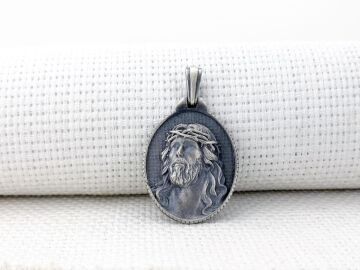 Hz İsa Dikenli Taçlı Üç Boyutlu 925 Ayar Gümüş Kolye Ucu