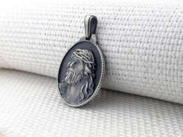 Hz İsa Dikenli Taçlı Üç Boyutlu 925 Ayar Gümüş Kolye Ucu