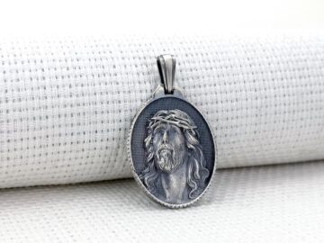 Hz İsa Dikenli Taçlı Üç Boyutlu 925 Ayar Gümüş Kolye Ucu