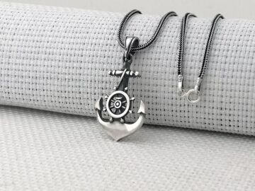 Çapa Dümen Tasarımlı 925 Ayar Gümüş Kolye