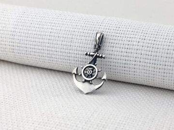 Çapa Dümen Tasarımlı 925 Ayar Gümüş Kolye Ucu