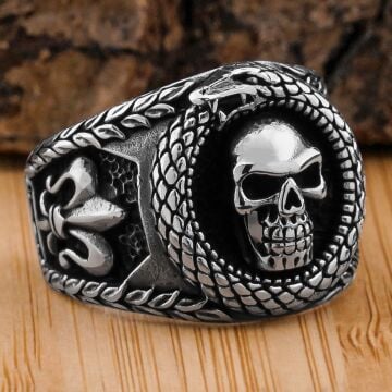 Kurukafa Yılan Tasarımlı 925 Ayar Gümüş Yüzük