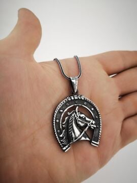 Özel At Nalı Tasarımlı 925 Ayar Gümüş Kolye 60 CM