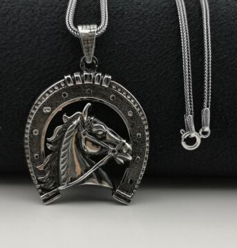 Özel At Nalı Tasarımlı 925 Ayar Gümüş Kolye 60 CM