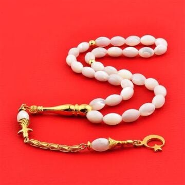 Altın Yaldız Kaplamalı Semazen Model Arpa Kesim Sedef Taşı Tesbih