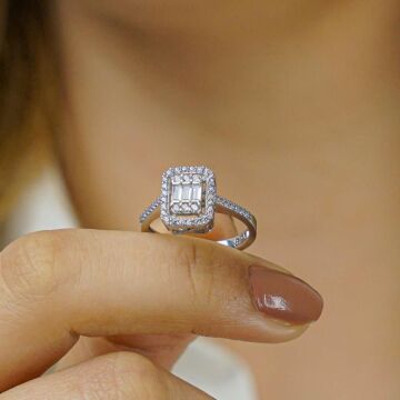 Baget Taşlı Pırlanta Montür Tasarım 925 Ayar Gümüş Yüzük