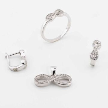 925 Ayar Gümüş Zirkon Taşlı Sonsuzluk Model Bayan  Set
