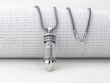 Cevşeni Kebir Dualı Kurşun Tasarımlı 925 Ayar Gümüş Cevşen Kolye