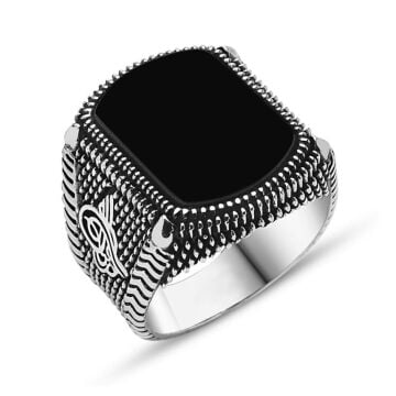 925 Ayar Gümüş Oniks Taşlı Tuğralı Yüzük