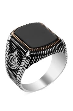 925 Ayar Gümüş Oniks Taşlı Tuğralı Yüzük