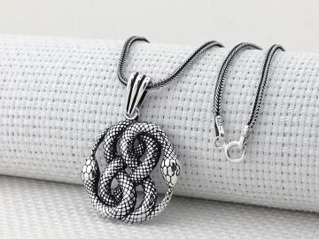 Çift Yılan 925 Ayar Gümüş Kolye