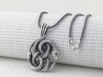 Çift Yılan 925 Ayar Gümüş Kolye