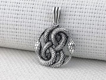 Çift Yılan 925 Ayar Gümüş Kolye Ucu