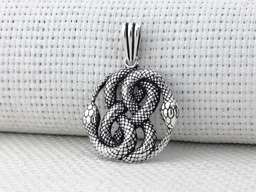 Çift Yılan 925 Ayar Gümüş Kolye Ucu