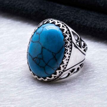 925 Ayar gümüş Büyük Firuze Taşlı Erkek  Yüzük