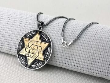 Büyük Boy Hz Süleyman Mührü 925 Ayar Gümüş Kolye