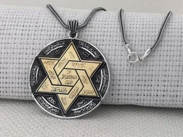 Büyük Boy Hz Süleyman Mührü 925 Ayar Gümüş Kolye