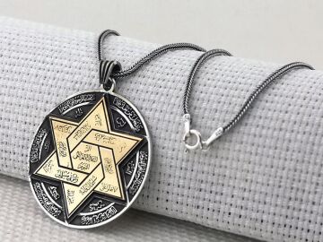 Büyük Boy Hz Süleyman Mührü 925 Ayar Gümüş Kolye