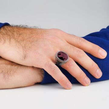 Kırmızı Zirkon Taşlı 925 Ayar Gümüş Yüzük