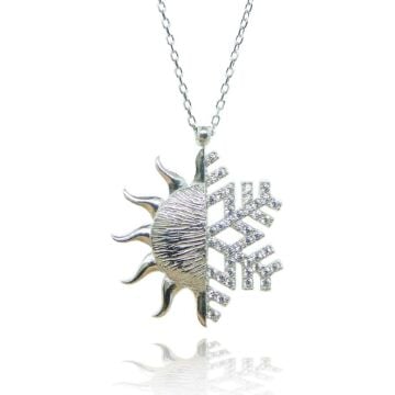 Güneş ve Kar Tanesi 925 Ayar Gümüş Kolye