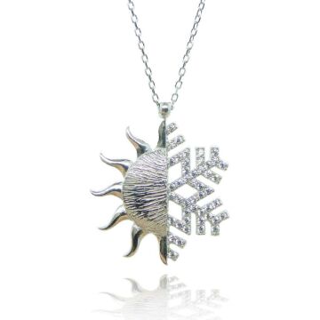 Güneş ve Kar Tanesi 925 Ayar Gümüş Kolye