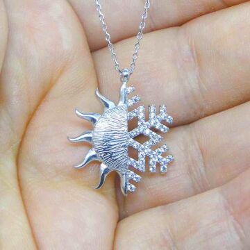 Güneş ve Kar Tanesi 925 Ayar Gümüş Kolye