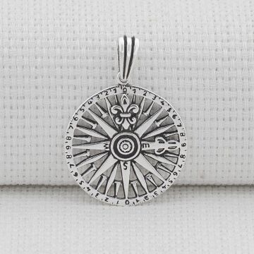 Açı Tasarımlı 925 Ayar Gümüş Pusula Kolye Ucu