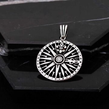 Açı Tasarımlı 925 Ayar Gümüş Pusula Kolye Ucu