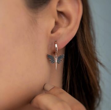 Mikail Kılıcı Siyah Nano Taşlı Sallantılı Gümüş Küpe