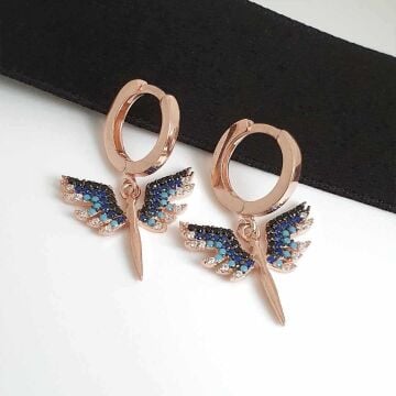 Mikail Kılıcı Mavi Siyah Taşlı Sallantılı Gümüş Küpe