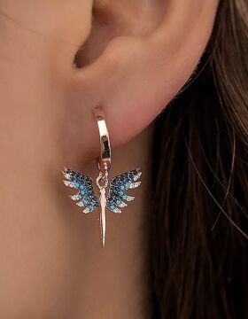 Mikail Kılıcı Mavi Siyah Taşlı Sallantılı Gümüş Küpe