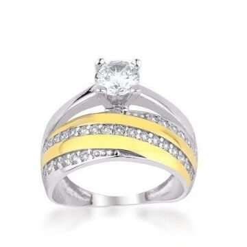 925 Ayar Gümüş Yarım Tur Rose Model Tek Taş Yüzük