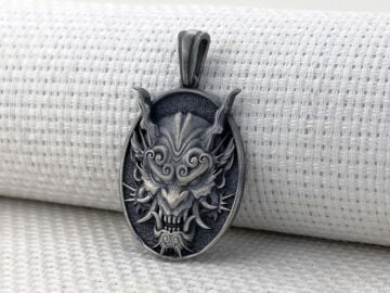 Japon Oni Maskesi Tasarımlı 3 Boyutlu 925 Ayar Gümüş Kolye Ucu