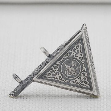 Osmanlı Tuğralı 925 Ayar Gümüş Üçgen Muska Kabı