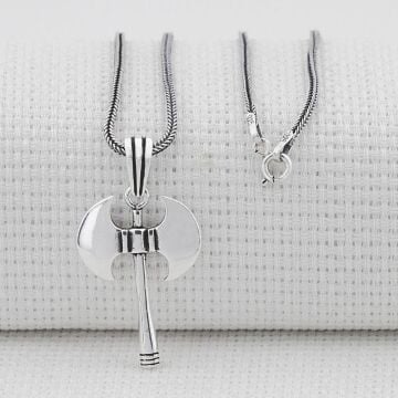 Çift Taraflı Parlak 925 Ayar Gümüş Balta Kolye