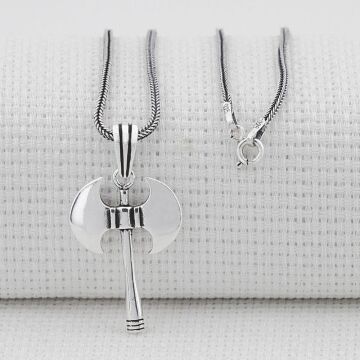 Çift Taraflı Parlak 925 Ayar Gümüş Balta Kolye