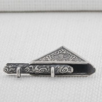 Osmanlı Tuğralı 925 Ayar Gümüş Üçgen Muska Kabı Kalın Zincirli