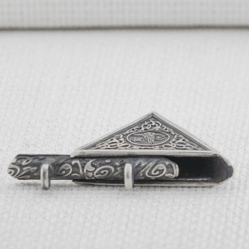 Osmanlı Tuğralı 925 Ayar Gümüş Üçgen Muska Kabı Kalın Zincirli