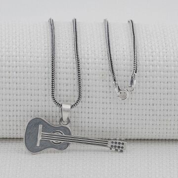 Gitar Tasarımlı 925 Ayar Gümüş Kolye