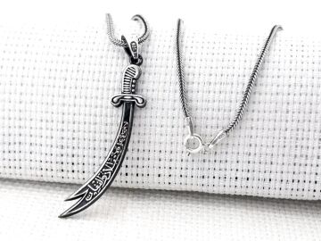 Çift Taraflı Zülfikar Kılıcı 925 Ayar Gümüş Kolye