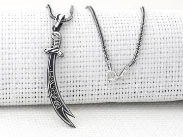 Çift Taraflı Zülfikar Kılıcı 925 Ayar Gümüş Kolye