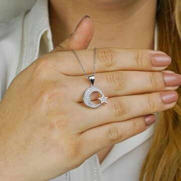 925 Ayar Gümüş Zirkon Taşlı Ay Yıldız Bayan Set