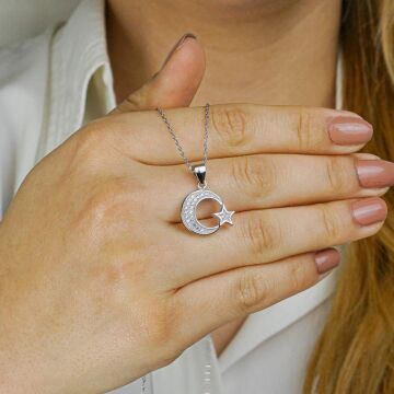 925 Ayar Gümüş Zirkon Taşlı Ay Yıldız Bayan Set