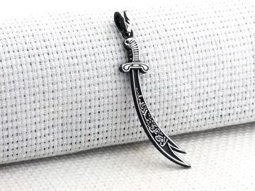 Çift Taraflı Zülfikar Kılıcı 925 Ayar Gümüş Kolye Ucu