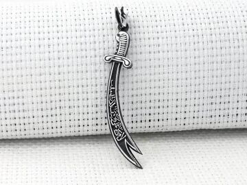 Çift Taraflı Zülfikar Kılıcı 925 Ayar Gümüş Kolye Ucu