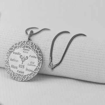 Fatiha İhlas Felak Yazılı 8 Dualı 925 Ayar Gümüş Kolye