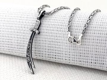 Çift Taraflı Zülfikar Kılıcı Kral Zincirli 925 Ayar Gümüş Kolye